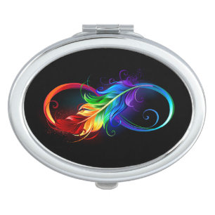 Infinity Symbol with Rainbow Feather Compact Mirror
