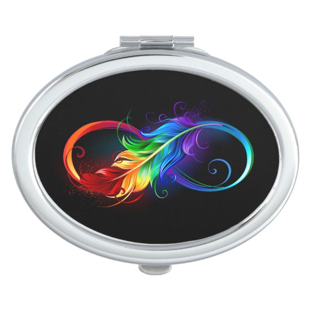 Infinity Symbol with Rainbow Feather Compact Mirror (Front)