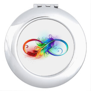 Infinity Symbol with Rainbow Feather Compact Mirror
