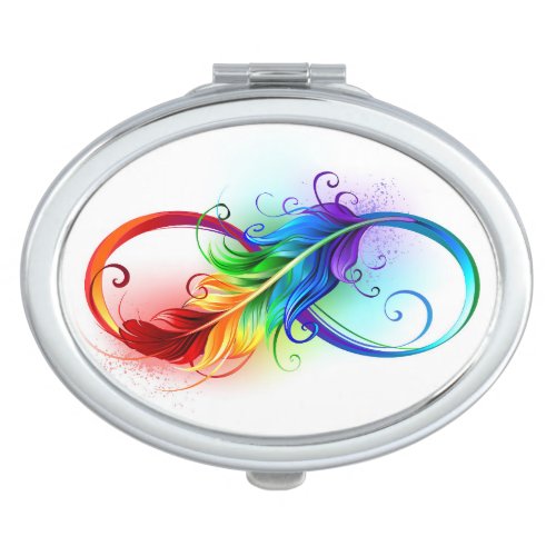 Infinity Symbol with Rainbow Feather Compact Mirror