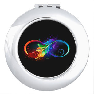 Infinity Symbol with Rainbow Feather Compact Mirror