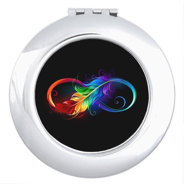Infinity Symbol with Rainbow Feather Compact Mirror (Front)