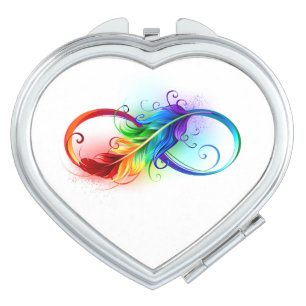 Infinity Symbol with Rainbow Feather Compact Mirror