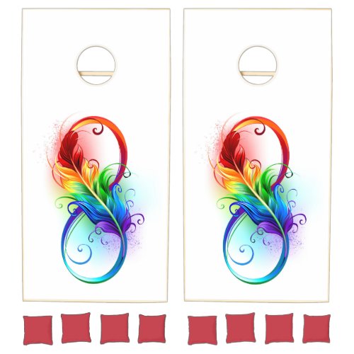 Infinity Symbol with Rainbow Feather Cornhole Set