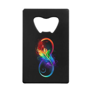 Infinity Symbol with Rainbow Feather Credit Card Bottle Opener
