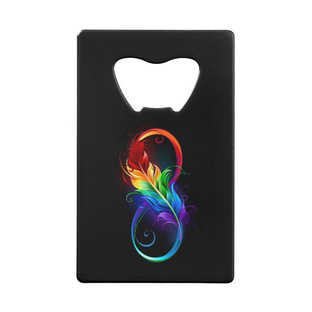 Infinity Symbol with Rainbow Feather Credit Card Bottle Opener (Front)