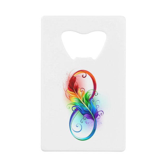 Infinity Symbol with Rainbow Feather Credit Card Bottle Opener (Front)