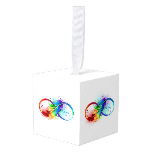 Infinity Symbol with Rainbow Feather Cube Ornament