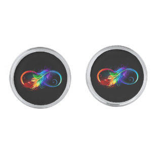 Infinity Symbol with Rainbow Feather Cufflinks
