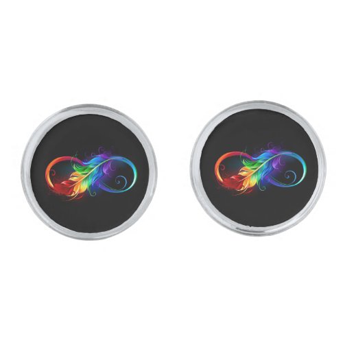 Infinity Symbol with Rainbow Feather Cufflinks