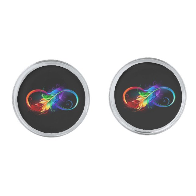 Infinity Symbol with Rainbow Feather Cufflinks (Front)