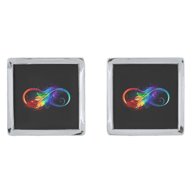 Infinity Symbol with Rainbow Feather Cufflinks (Front)