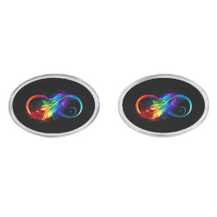 Infinity Symbol with Rainbow Feather Cufflinks
