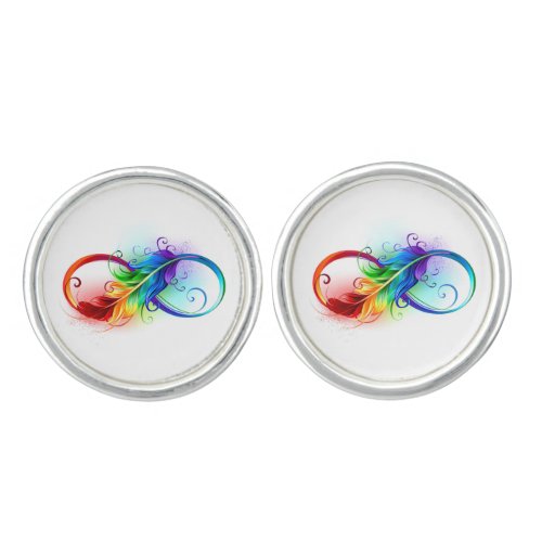 Infinity Symbol with Rainbow Feather Cufflinks