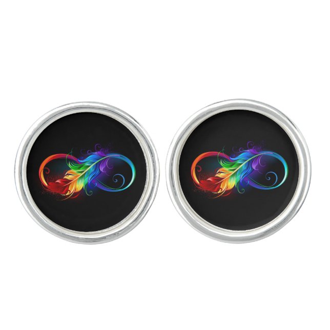 Infinity Symbol with Rainbow Feather Cufflinks (Front)