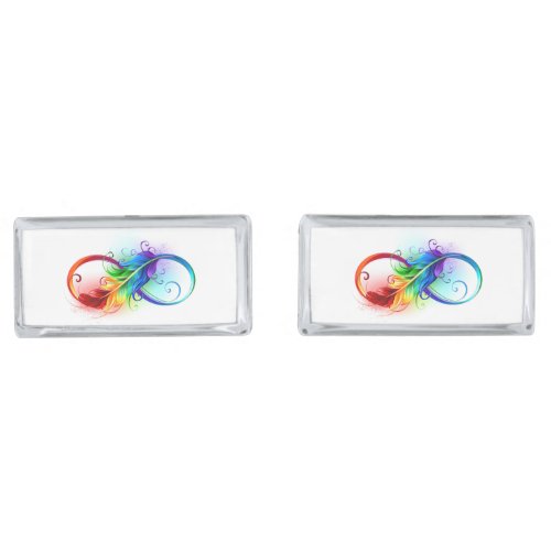 Infinity Symbol with Rainbow Feather Cufflinks