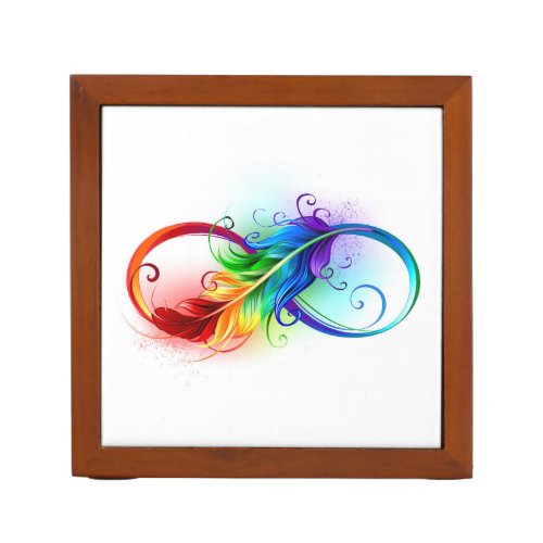 Infinity Symbol with Rainbow Feather Desk Organizer