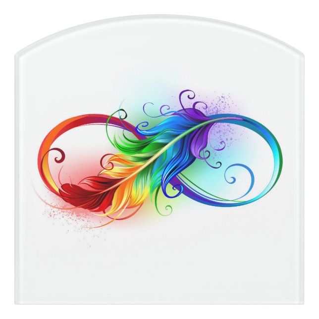 Infinity Symbol with Rainbow Feather Door Sign (Contour Front)