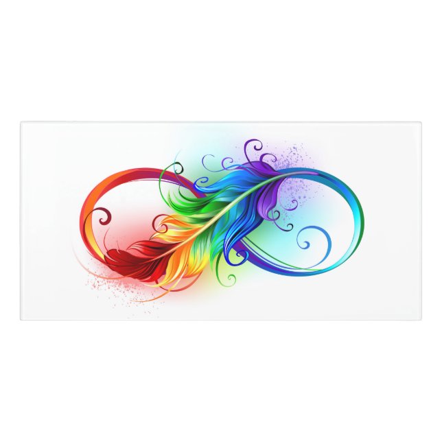 Infinity Symbol with Rainbow Feather Door Sign (Classic Front)