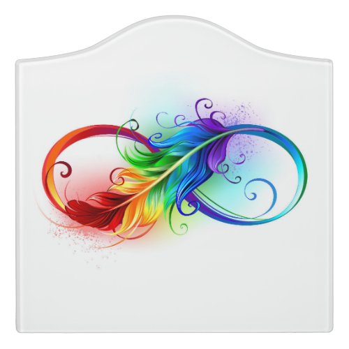 Infinity Symbol with Rainbow Feather Door Sign