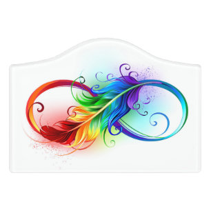 Infinity Symbol with Rainbow Feather Door Sign