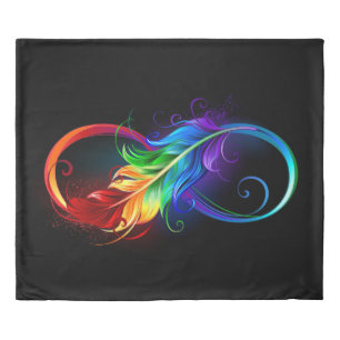Infinity Symbol with Rainbow Feather Duvet Cover