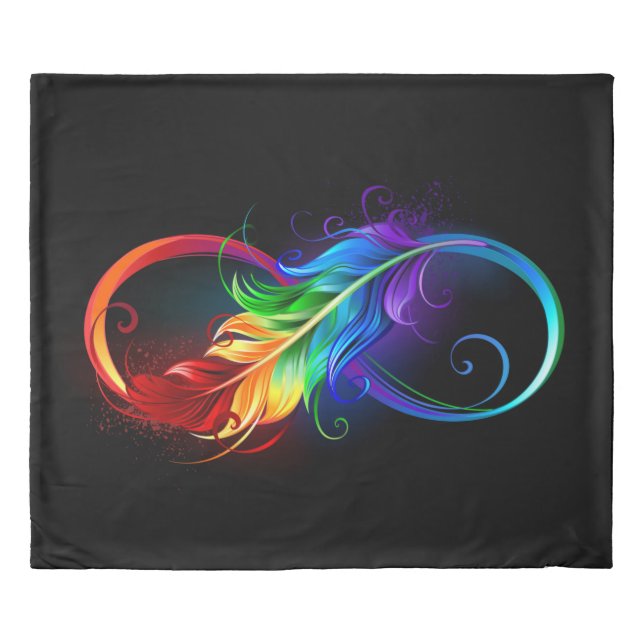 Infinity Symbol with Rainbow Feather Duvet Cover (Front)