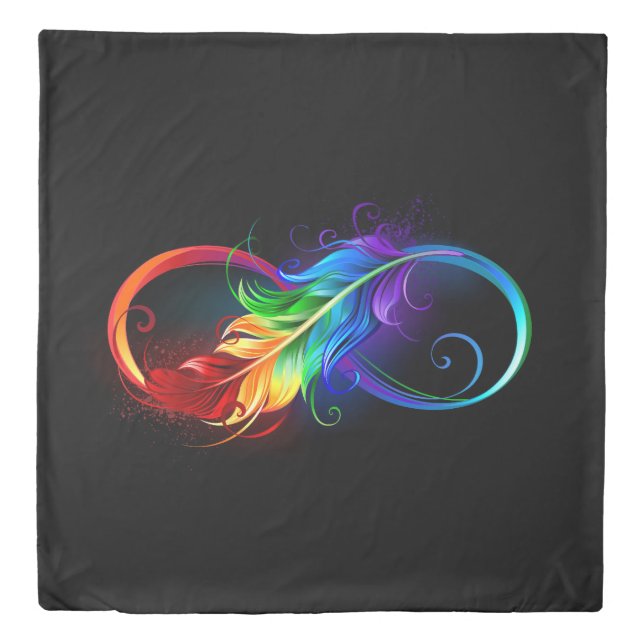 Infinity Symbol with Rainbow Feather Duvet Cover (Front)