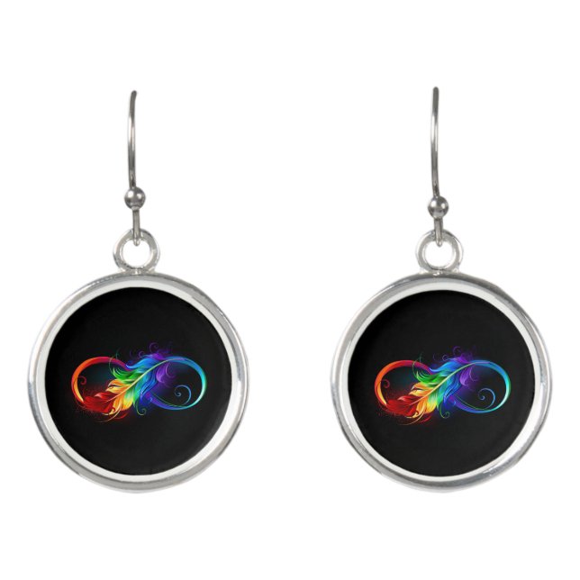 Infinity Symbol with Rainbow Feather Earrings (Front)