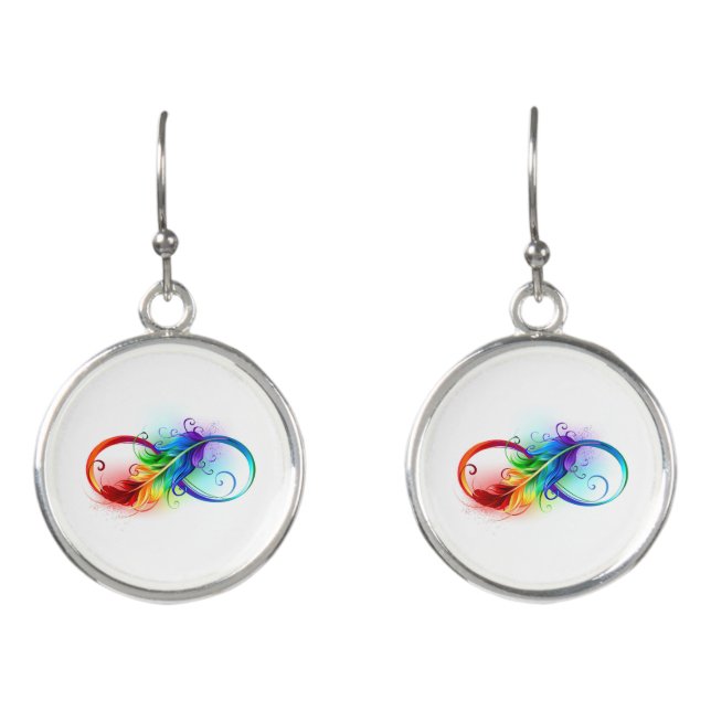 Infinity Symbol with Rainbow Feather Earrings (Front)