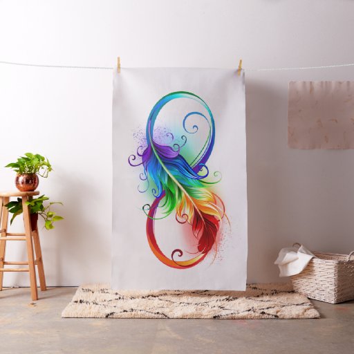 Infinity Symbol with Rainbow Feather Fabric