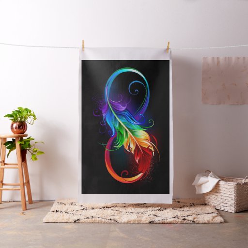 Infinity Symbol with Rainbow Feather Fabric
