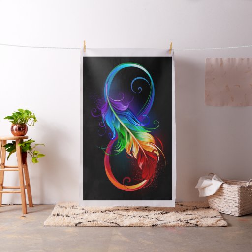 Infinity Symbol with Rainbow Feather Fabric