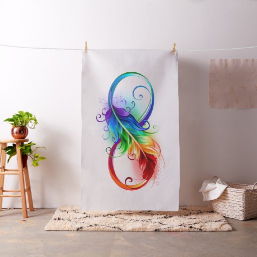 Infinity Symbol with Rainbow Feather Fabric