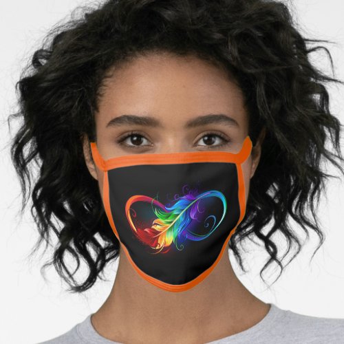 Infinity Symbol with Rainbow Feather Face Mask