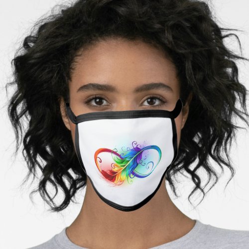 Infinity Symbol with Rainbow Feather Face Mask