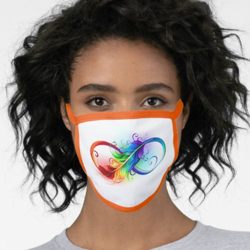 Infinity Symbol with Rainbow Feather Face Mask