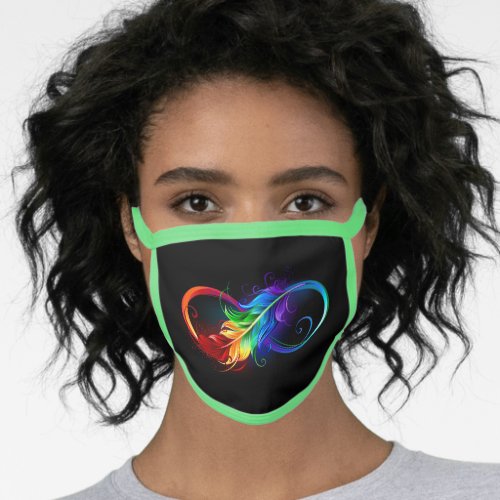 Infinity Symbol with Rainbow Feather Face Mask