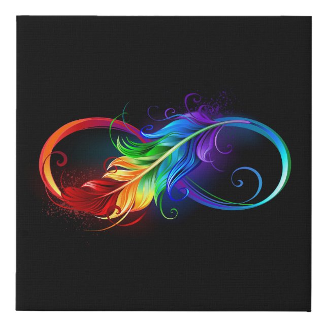 Infinity Symbol with Rainbow Feather Faux Canvas Print (Front)