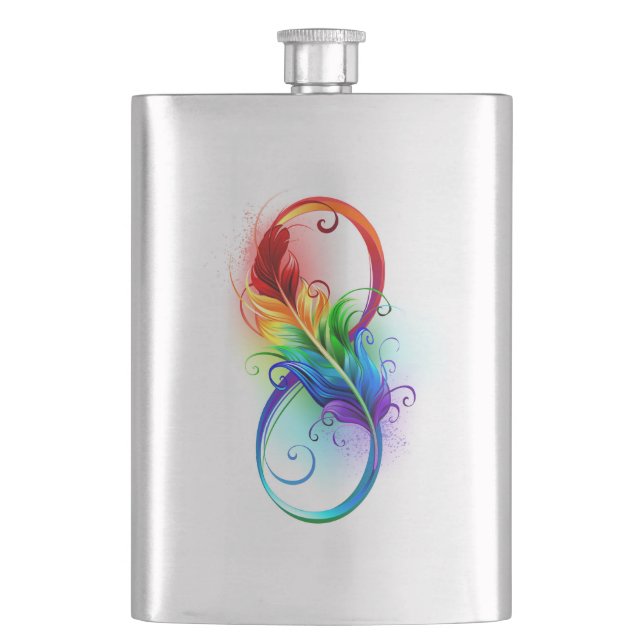 Infinity Symbol with Rainbow Feather Flask (Front)