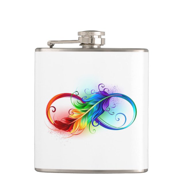 Infinity Symbol with Rainbow Feather Flask (Front)