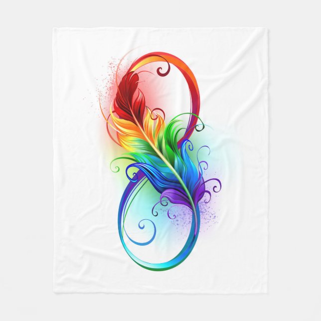 Infinity Symbol with Rainbow Feather Fleece Blanket (Front)