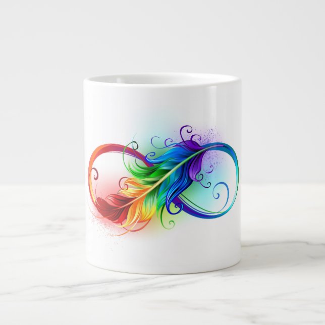 Infinity Symbol with Rainbow Feather Giant Coffee Mug (Front)