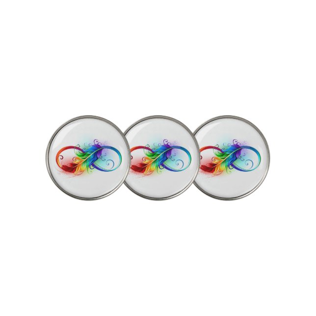 Infinity Symbol with Rainbow Feather Golf Ball Marker (3 Up)