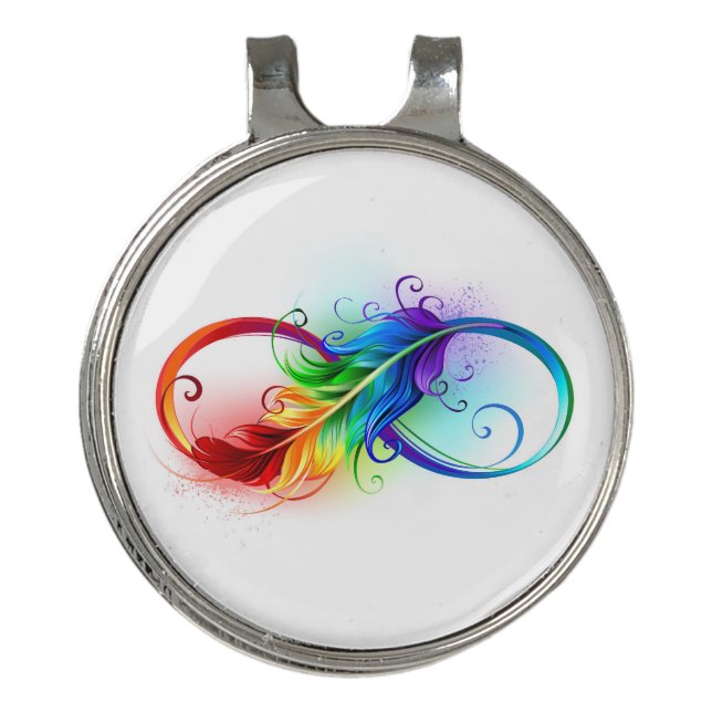 Infinity Symbol with Rainbow Feather Golf Hat Clip (Front)