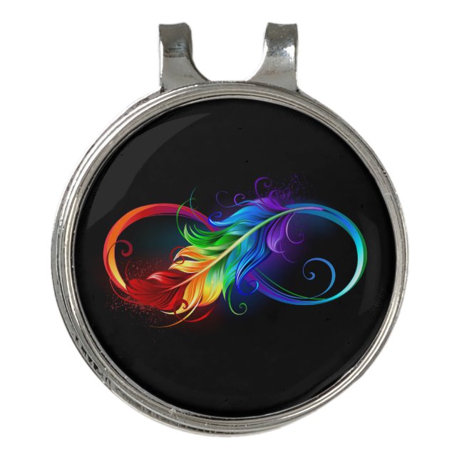 Infinity Symbol with Rainbow Feather Golf Hat Clip (Front)