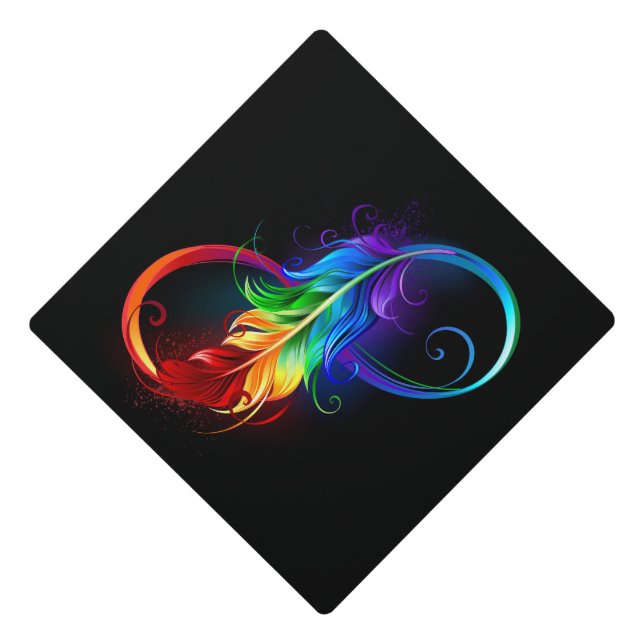 Infinity Symbol with Rainbow Feather Graduation Cap Topper (Front)