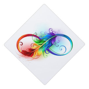 Infinity Symbol with Rainbow Feather Graduation Cap Topper