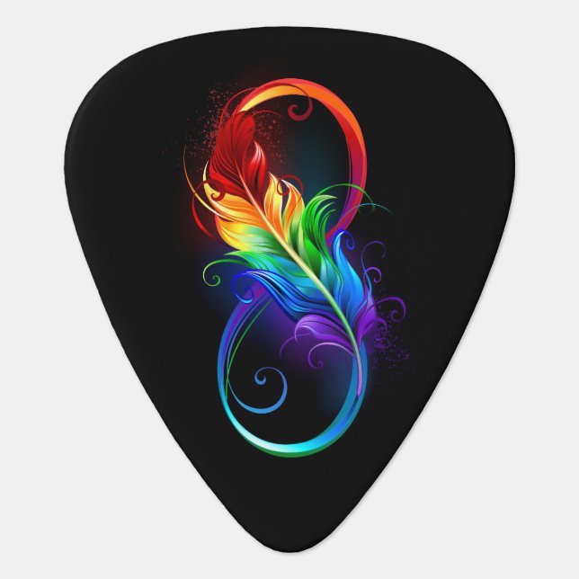 Infinity Symbol with Rainbow Feather Guitar Pick (Front)