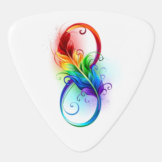 Infinity Symbol with Rainbow Feather Guitar Pick (Front)